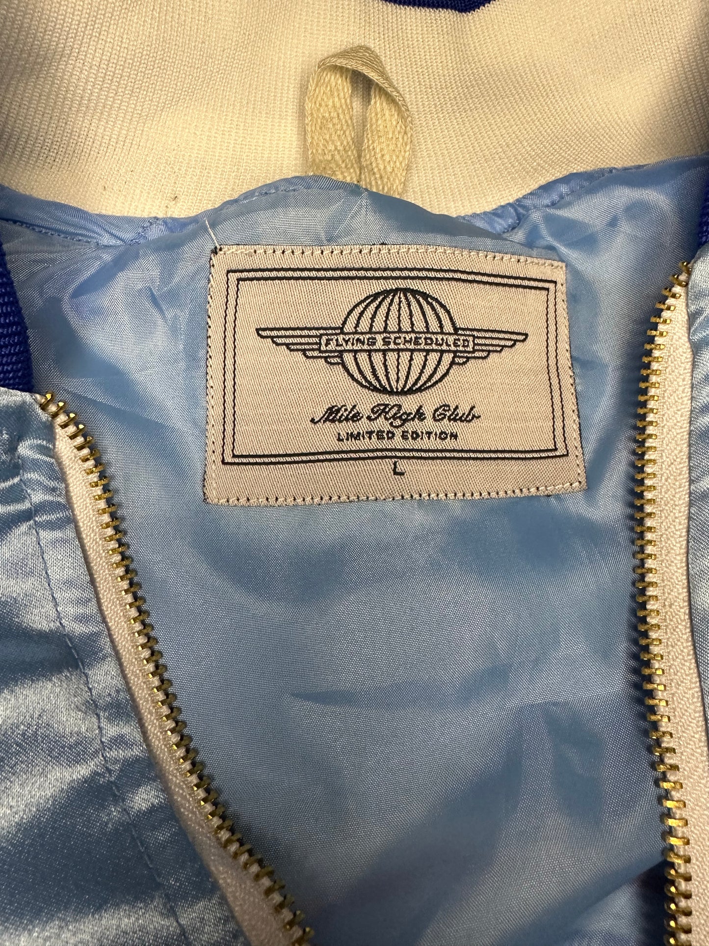 MILE HIGH CLUB BOMBER JACKET IN SKY BLUE